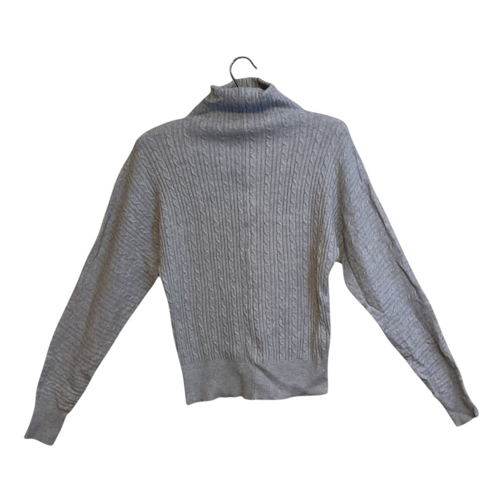 Tahari Gray‎ Cable Knit Mock Neck Sweater Women’s Long Sleeve Classic Cozy- M - Picture 2 of 10